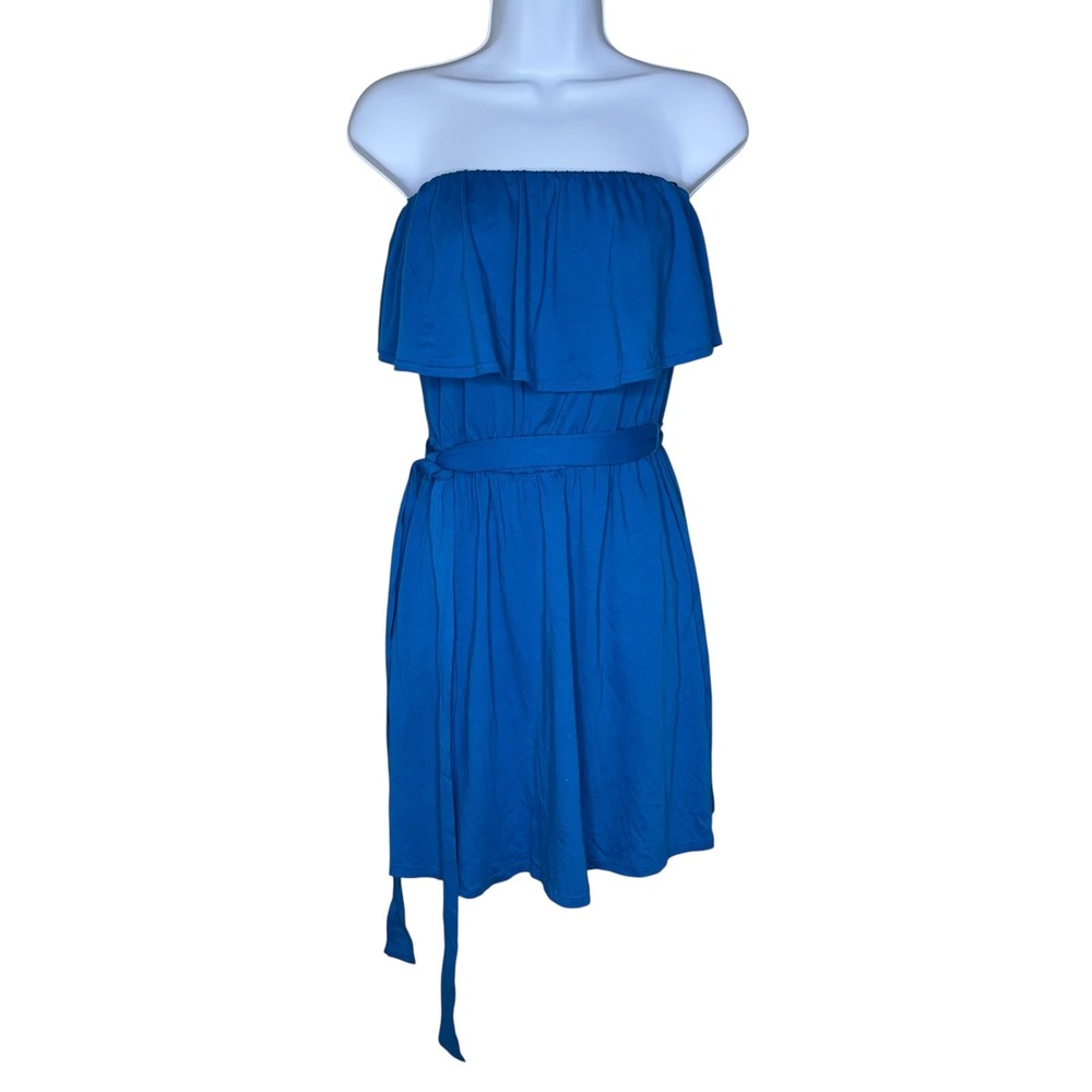 Michael Stars Beverly Mini Dress Pacific Blue Strapless Ruffle Womens XS Coastal
